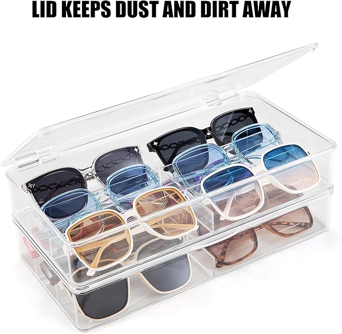 BOPai Acrylic Sunglasses Organizer with Lid, Stackable Glasses Storage Organizer - 2 Pack