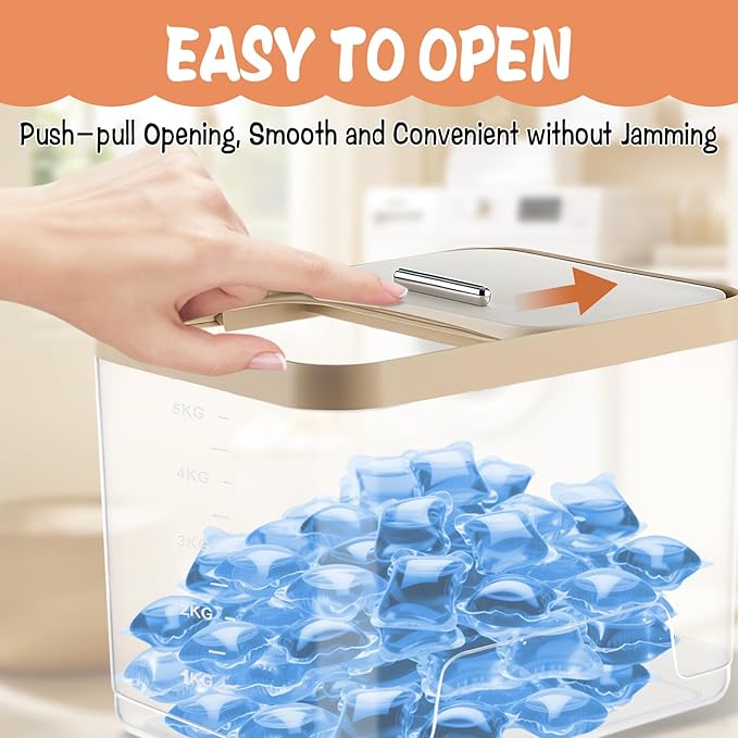 Large Laundry Pods Container with Slide Lid, Laundry Room Organization for Booster Beads with Measuring Scoops, Laundry Pods Holder for Scent Booster, Powder, Pods. (Clear 2-Pack)