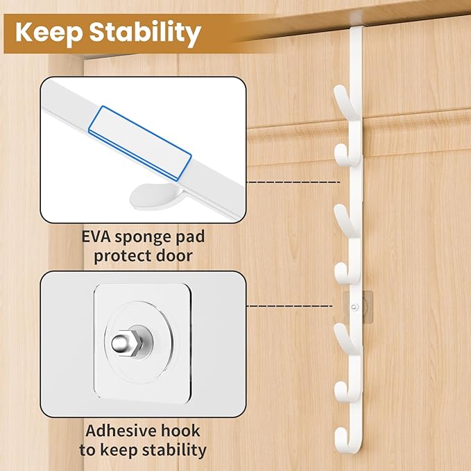 Over The Door Hooks, Metal Door Hooks for Hanging,Door Purse Organizer for Door Coat Hanger, Back of Shower for Hanging Towel Rack Clothes, Hat, Bathroom Bathroom Dorm Bedroom Closet (White-2Packs)