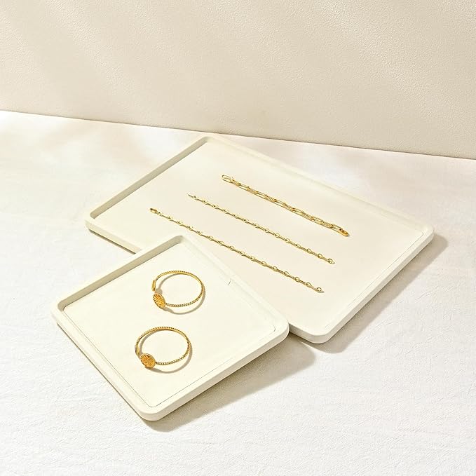 Oirlv Microfiber Jewelry Display Tray Jewelry Display Flat Tray for Rings Earrings Necklace Bracelet Jewelry Photograph Display Catchall （S,Creamy-White）