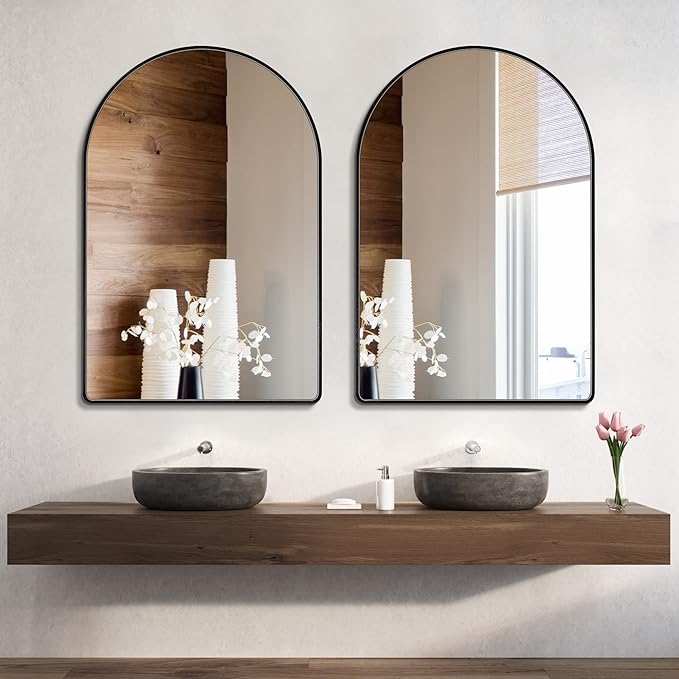 36x48 inch Black Tempered Glass Arched Mirror for Bathroom Vanity Mirror or Wall Decor Arch Mirror Wall Mounted Mirror for Bathroom