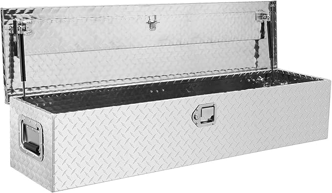 Garvee Aluminum Truck Bed Tool Box, 15 x 15 x 48 in Diamond Plate Tool Box Chest Box Pick Up Truck Bed RV Trailer Toolbox Storage with Side Handle and Lock Keys