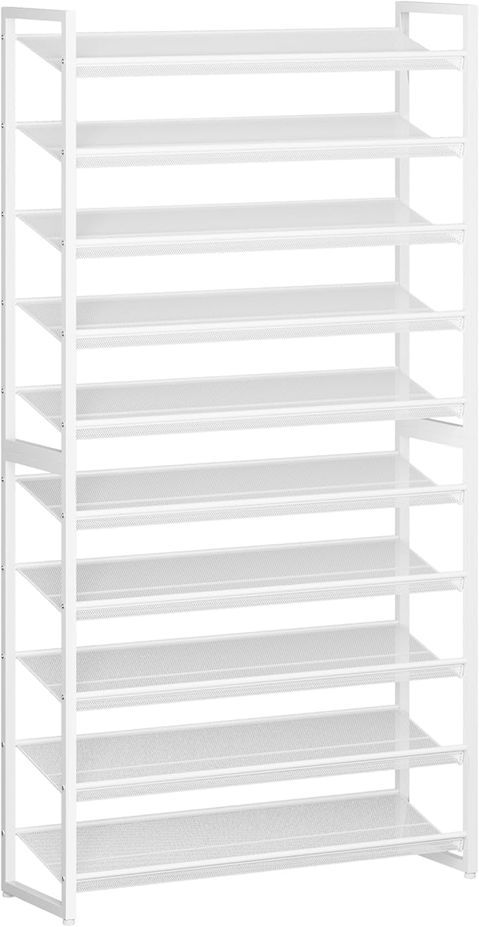 Shoe Rack,10 Tier Metal Shoe Organizer,Max Holds 50 Pairs,Heavy Duty Shoes Shelf for Garage, Entryway, Closet,White