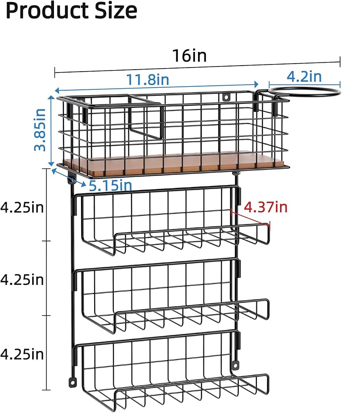 3 Tiers Hair Tool Organizer Wall Mounted, Holds 2 Curling Irons Per Shelf Heat-Resistant, Storage Basket for Hair Tools, Adhesive and Screw Mount for Hair Dryer Straightener in Bathroom Cabinet, Black