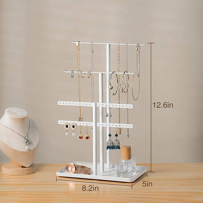pickpiff White Jewelry Stand Holder Organizer: 12.5" Sturdy Hanger for 80 Pcs Jewelry, Jewlery Tower for Display Necklace, Earring, Bracelet, Watch