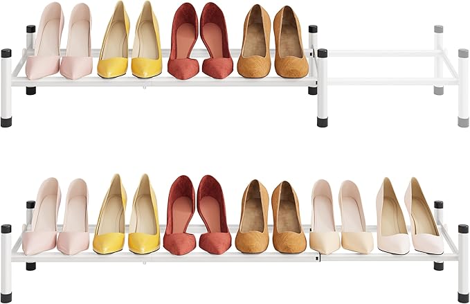 Tajsoon Expandable Shoe Rack for Closet 1 Tier, 28“-41“Adjustable & Stackable Shoe Shelf Storage, Metal Shoe Rack Organizer for Front Door Entrance, Closet, Garage, Entryway, White