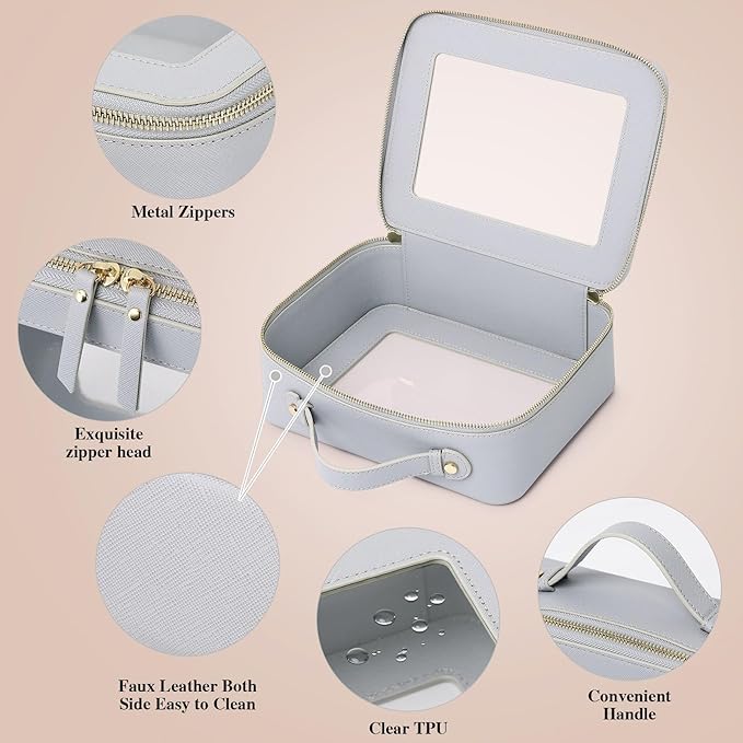 Pinkmik Clear Makeup Bag Waterproof Travel Case for Cosmetics and Toiletries Women's Purse Organizer and Clear Car Bag with Zipper (Gray, L+M+MINI)