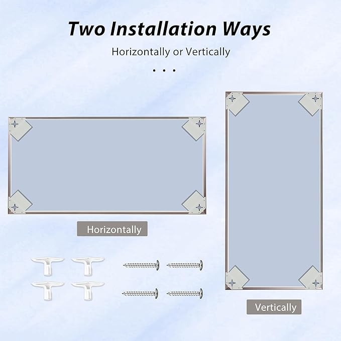 24x36 Inch Pewter Bathroom Mirror for Wall, Aluminum Frame Rectangle Rectangular Vanity Mirror, Modern Large for Bedroom, Living Room, Horizontal or Vertical