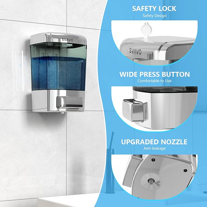 SVAVO Wall Mounted Soap Dispenser Kitchen Bathroom Manual Soap Dispenser Refillable Hand soap Dispenser for Liquid Contianers Shampoo Gel Chamber for Household Commerical 23.7oz (700ml) ABS