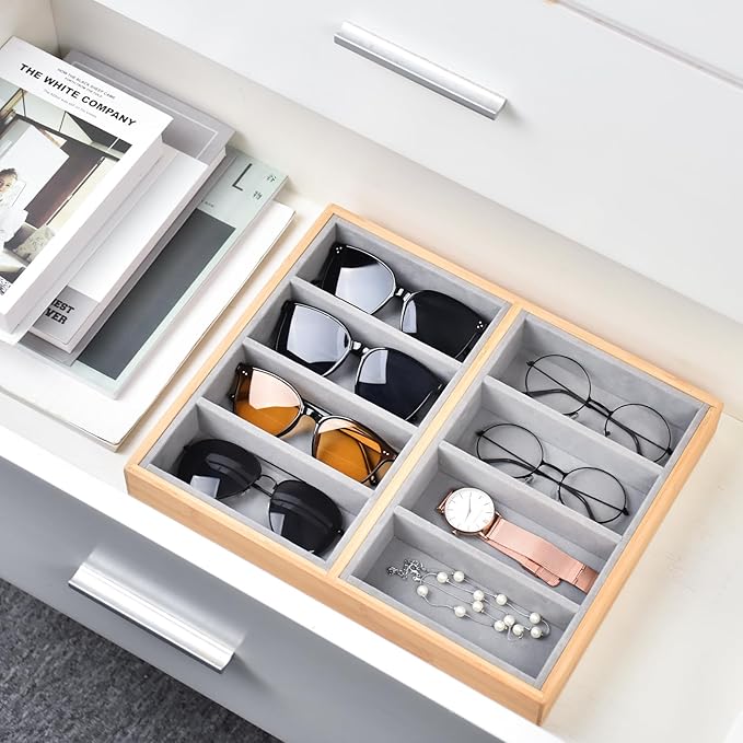 Natural bamboo Glasses Eyeglass Eyewear Sun glasses Sunglasses Box Storage Case Tray Display Showcase Organizer Box