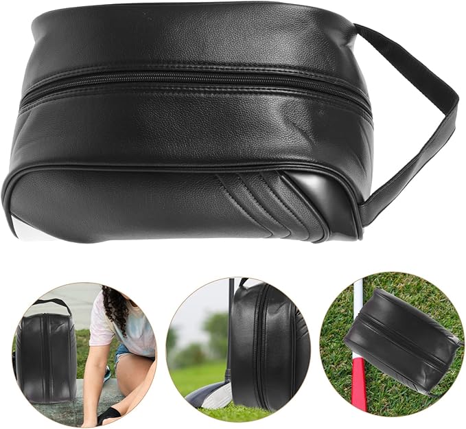 Hemoton Waterproof Golf Shoe Bag 16 Inch Pu Leather Dustproof Small Travel Carry Case Multi-Functional Storage for Men