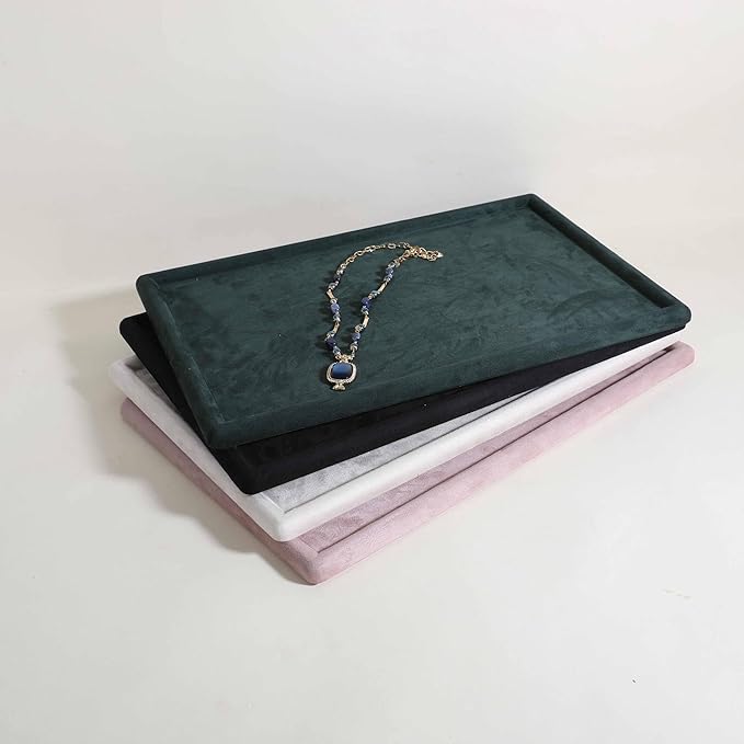 Rectangle Jewelry storage organizer plate, Velvet Jewerly display tray, Empty showcase tray for Necklace Bracelet Ring Earring【Green-Large, 17.7 x 11.8 in 】