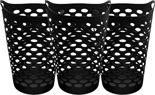 2.2 BUSHEL Flexible Laundry Basket,Tall plastic hamper for Clothes, Bedroom, and Storage - Portable Round Bin with Carry Handles 17.75" x 17.25" x 26", White,Black,3 pack (Black)