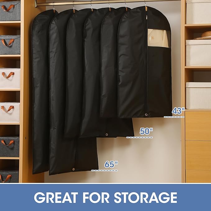 65'' Dress Bags for Gowns, 4 Pack Black Garment Bags for Hanging Clothes, Dress Garment Bag Women, Long Dress Cover for Coats, Dresses, Uniforms