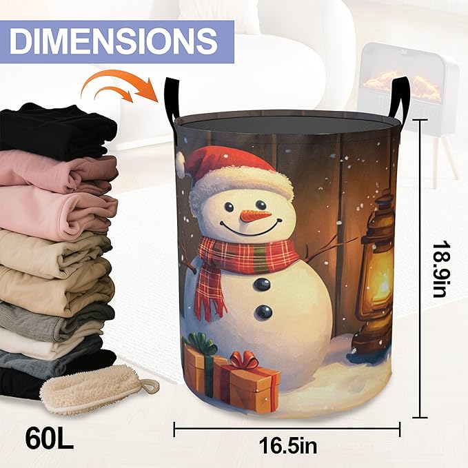 Laundry Basket-Christmas Snowman Foldable Waterproof Oxford Cloth Funny Tote Bag Laundry Hamper Clothes Storage Bucket Organizer For Bathroom/Laundry Storage/Bedroom Storage Basket