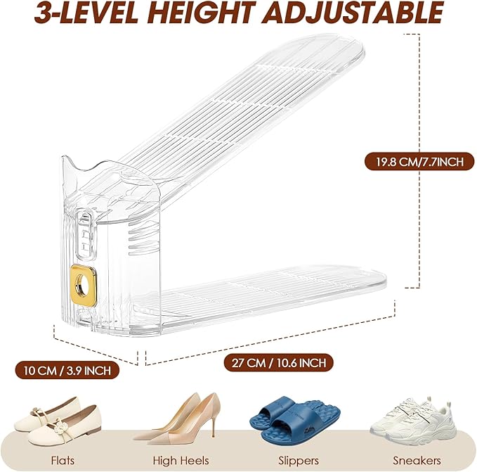 10 Pack Clear Shoe Slots Organizer for Closet, Adjustable Shoe Stackers for a Pair of Shoes,Shoe Storage Shoe Space Saver 50% Shoe Shelf Display Holder for Closet