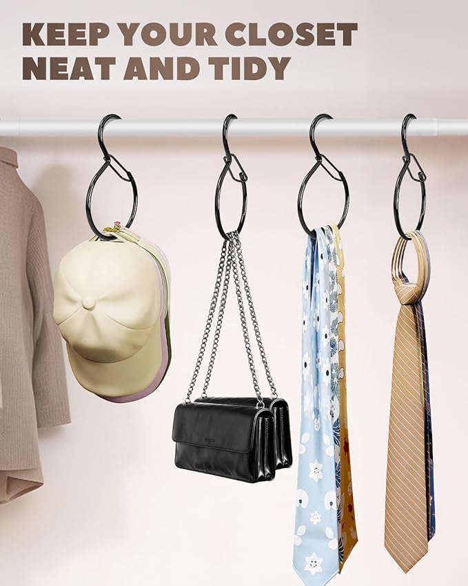 4 Pack Belt Hanger, Belt Hanger for Closet, Rust-Proof Belt Organizer for Closet, Holds Ties, Scarves, hat, Bags & Accessories, Black