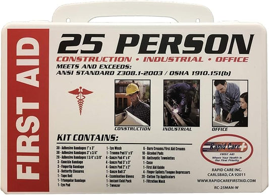 Rapid Care First Aid RC-25MAN-W 25 person 166 Piece ANSI/OSHA Compliant First Aid Kit in Wall Mountable Poly Case