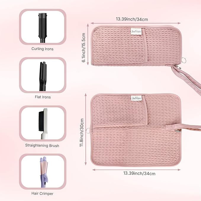 Hair Tools Organizer Bag Heat Resistant Mat Case Hot Tools Travel Bag Portable Flat Iron Pouch Case for Hair Straighteners, Curling Irons, Flat Irons and Hot Styling Tools (Pink)