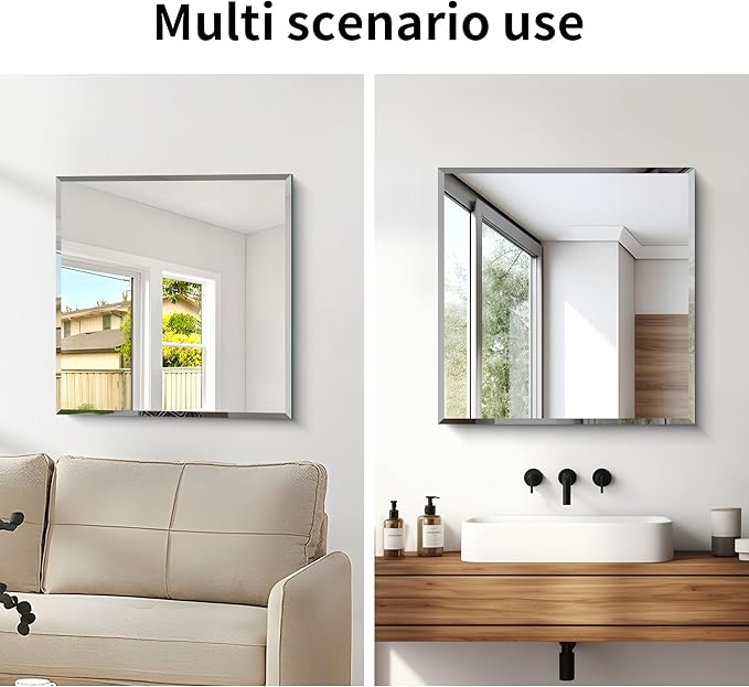 CILIBER Beveled Mirror, 24x24 inch Square Bathroom Mirrors for Wall, Upgraded Shatterproof Frameless Vanity Mirror Over Sink with Beveled Edge for Bathroom,Bedroom,Living Room and Entryway