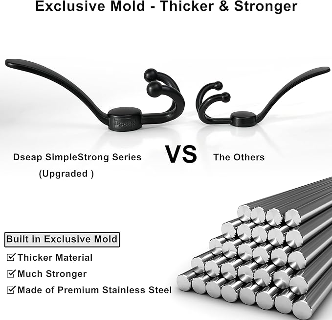 Dseap Over Door Hook 2.0 - Upgraded Version - Simple-Assembly, Strong, Heavy-Duty Stainless Steel 5-Tri-Hook Over The Door Hanger Rack, SimpleStrong Series, Pink, Pack of 2