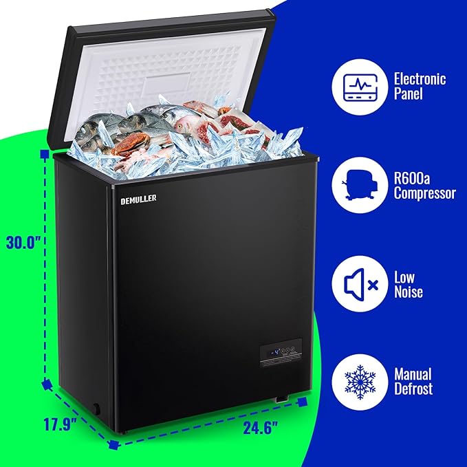 Chest Freezer with Electronic Panel, Accurate Temperature Display to 1 ℉ 4.0 Cu.ft Deep Freezing Machine with 2 Removable Baskets Suitable for Home Kitchen Apartment Black
