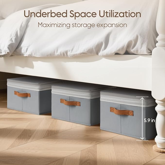 Homosorout Large Closet Storage Bins - Compression Organizer Bins, Stackable Closet Organizer, Expandable Under Bed Storage Containers for Clothes, Towels, Sheet, 4 Pack, Grey