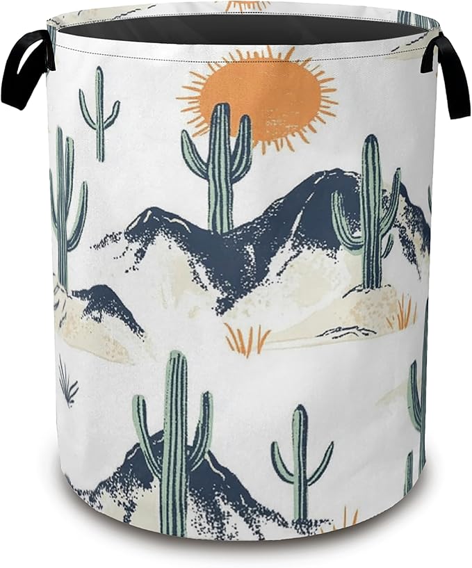 Laundry Basket,Western Tropical Cactus Collapsible Laundry Baskets,Sun Waterproof Oxford Hamper with Handles for Bathroom Bedroom Nursery Home Storage 16"x20"