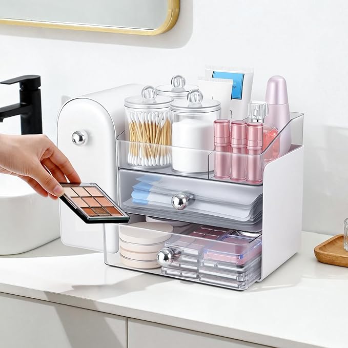 Makeup Organizer,Vanity Organizer with Makeup Brush Holder,Large Skincare Organizers and Bathroom Countertop Organizer,Storage Lipstick,Perfume,Nail Polish,Beauty,Hair Accessories,Gifts for Women