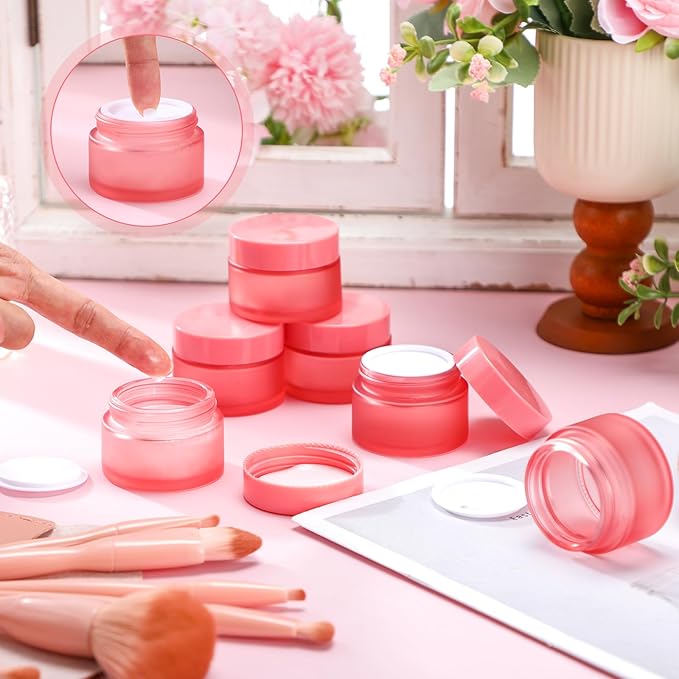 Domensi 60 Pcs 1oz Glass Jars with Lids Bulk Salve Tins Winter Cream Container Small Glass Candle Cosmetic Jars for Travel Lip Balm with Inner Liners for Lotion Sample Cream(Pink,Pink Lids)