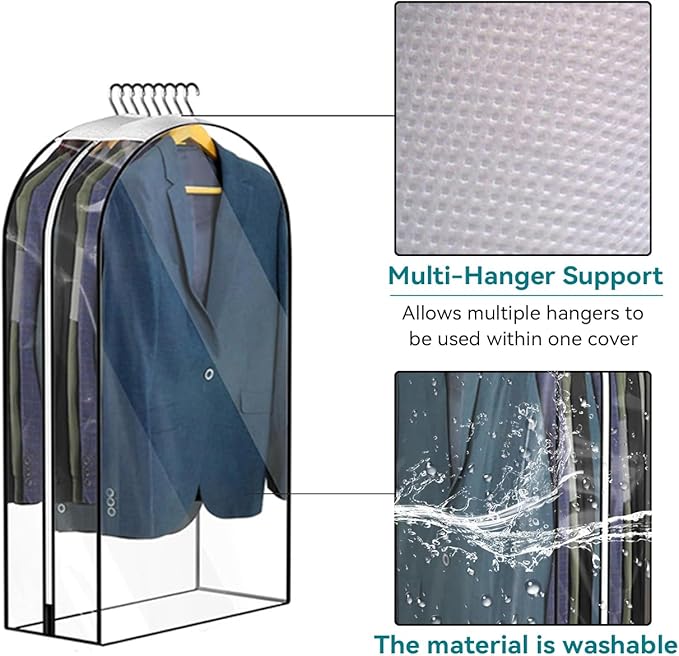 10” Gusseted Clear Garment Bags, 40” Hanging Suit Bags for Closet Storage - Protect Clothes, Suits, Coats, Dresses - 3 Pack (50 inch)