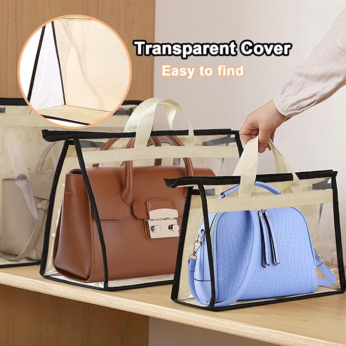 9 Pack Dust Bags for Handbags,Clear Purse Storage Organizer for Closet,3 Sizes Transparent Handbag Storage,Purse Protector Storage Bag,Purse Cover Hanging Closet Organizer with Zipper Handles