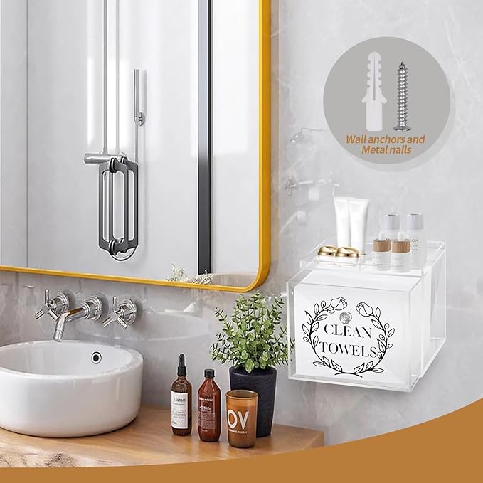 Disposable Face Towel Holder, Acrylic Storage Box for Clean Skin Club Face Towels, Laundry Sheet Holder, Dryer Sheet Holder, with Movable Dividers and Small Diamond Handles Acrylic Towel Container Box