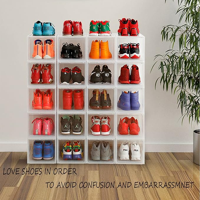 AOTENG STAR Clear Storage Box Womens Mens Shoe Display Box Plastic Foldable Stackable Shoe Container Clear Closet Shelf Organizer - 6 Pack