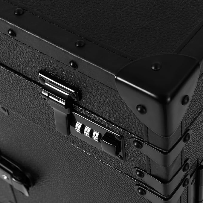 Rolling Makeup Case Large Storage Cosmetic Trolley, Rolling Lockable Makeup Train Case, Stylist Beauty Salon Cosmetic Luggage Travel Organizer Tool Box with Hair Dryer Holder (Black)