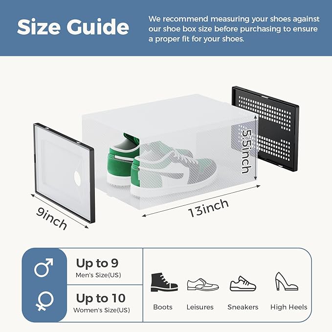 DUMOS Stackable Shoe Storage Boxes, 15-Pack Plastic Shoe Organizers with Lids, Large Shoe Rack & Holder for Closet, Under Bed, Entryway, Sneaker Display and Storage Containers, Black