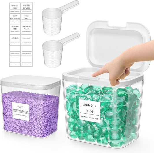 Lifewit Laundry Pods Container with Pop-up Lid, Detergent Dispenser, Dryer Sheet Holder, Laundry Room Organization Storage Jars for Washing Powder, Soap, Scent Booster Beads,0.72+1.2gal, 3 Pcs