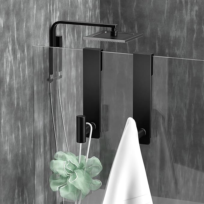 WUIVIUT T-Shape Heavy-Duty Stainless Steel Over The Glass Door Hooks - Frameless Glass Door Hooks for Bathroom Shower Towel Holder 19 cm Hook for Robe,Towels,Shower(T Shape 2 Pack, Fits 3/8'' Thick)
