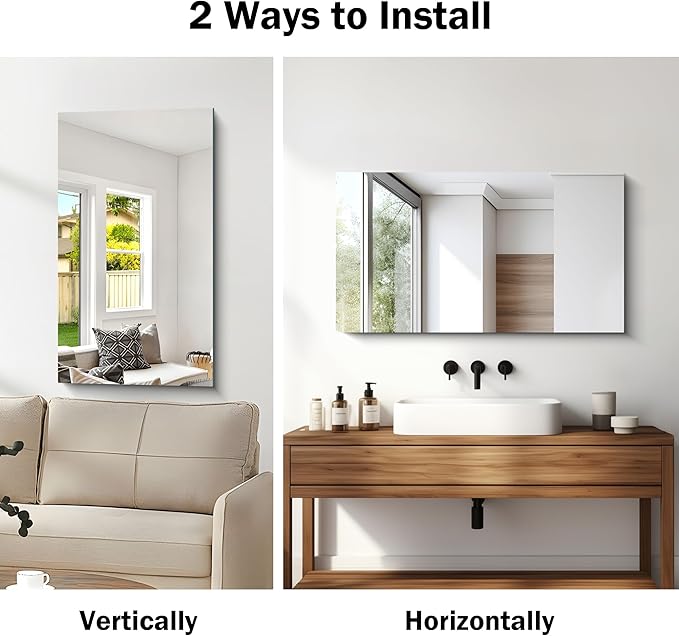 CILIBER Frameless Mirror, 20x36 Inch Bathroom Mirrors for Wall, Rectangle Bathroom Vanity Mirrors with Polished Edge, Hangs Horizontally or Vertically for Bathroom, Bedroom and Living Room