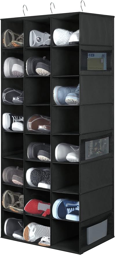 coastal rose Hanging Shoe Organizer for Closet, 24 Sections Shoe Holder Hanger Rack, Space-Saving Shoe Organizers and Storage, Black