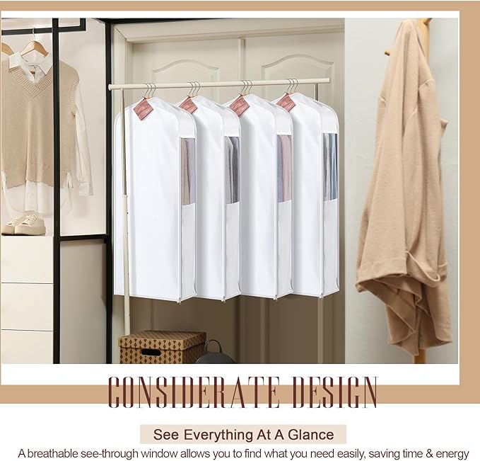 Cotton Garment Bag for Hanging Clothes and Storage with Cedar Blocks for Fresh Smell and Moth Protection Sandpaper for Suit Fur Coat Jacket Sweater(40 x 24 x 6 Inch,White,1 Set)