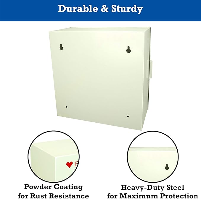 Levida AED Cabinet Wall Mount - Steel AED Defibrillator Storage Case with Clear Window Fits Univeral AEDs - First Aid Defibrillator Cabinet for Schools, Offices, Public Places (14.1 x 7" x 13.75")