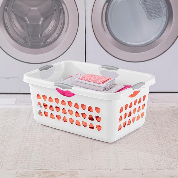 Sterilite 4-Pack 2 Bushel Ultra Laundry Basket, Rectangular Plastic Clothes Hamper, White - Ventilated Open-Top Utility Wash Bin with 4 Handles and Large Clothing Load Capacity