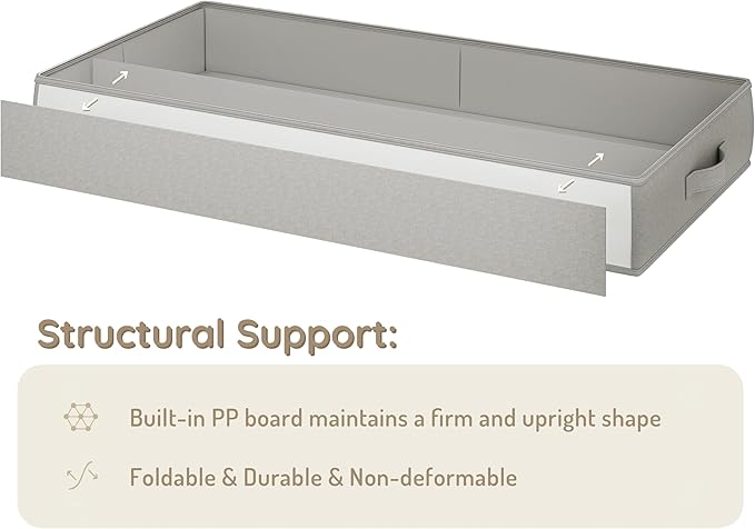 Vailando Storage Containers, 6 Inches Tall 60L Underbed Storage Bins with Sturdy Handles and Sidewalls, Closet Organizer for Clothes, Blankets, Seasonal Items, Gray, 2-Pack