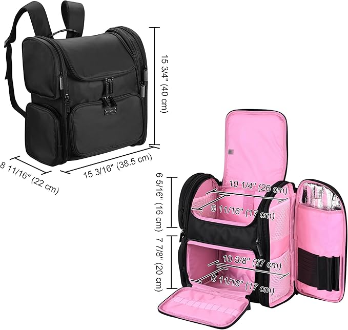 BYOOTIQUE Rolling Makeup Train Case Soft Sided Travel Cosmetic Organizer Storage with Travel Make Bag Backpack