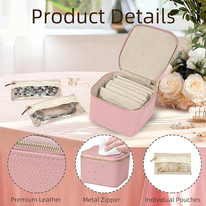 Small Travel Jewelry Box,Travel Jewelry Case with 6pcs Velvet Jewelry Pouches,Portable Jewelry Organizer Travel for Earring Bracelet Ring,Travel Jewelry Case Ideal for Travel & Home Organization