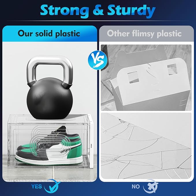 10 Pack Thicken Shoe Organizer Stackable,Upgraded Sturdy Shoe Storage Box with Magnetic Door,Shoe Containers For Sneaker Display,Hat Organizer,White