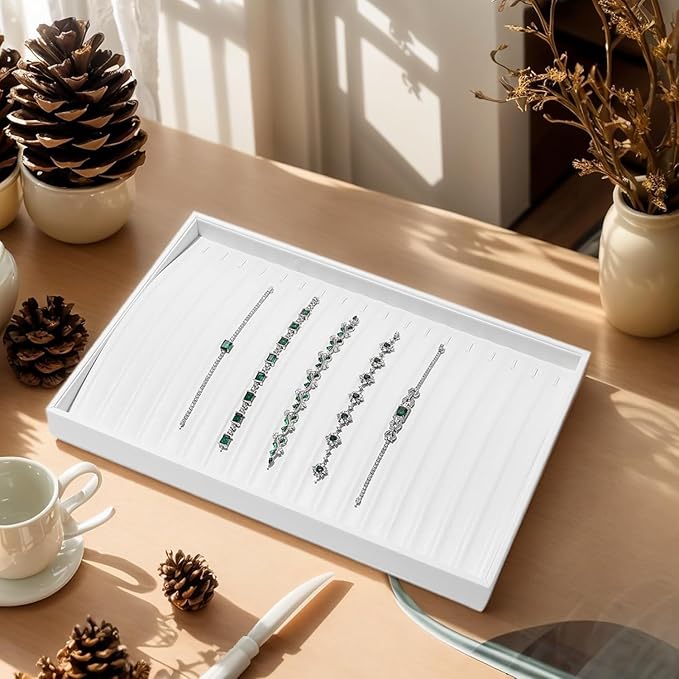 16 Slots Leather Necklace Bracelet Tray White Jewelry Trays Jewelry Drawer Organizer for Necklace Bracelets Watch Storage Display