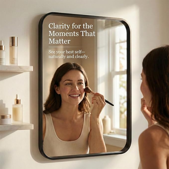 Black Bathroom Mirrors for Over Sink, Set of 2, 24x36 Inch Rectangular Wall Mounted Vanity Mirrors with Matte Black Iron Frame, Moisture-Resistant Backing, Modern Farmhouse Style