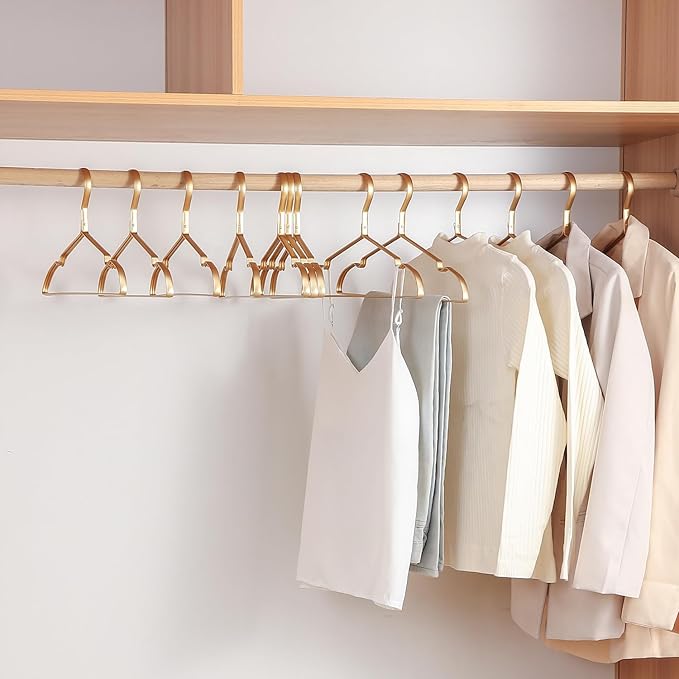 16.3" Premium Aluminum Coat Hangers, Extra Smooth & Durable Metal Shirt Dress Hanger, Light & Sturdy Metal Rack for Jacket Trouser Pant Slack, 20 Pack, Gold
